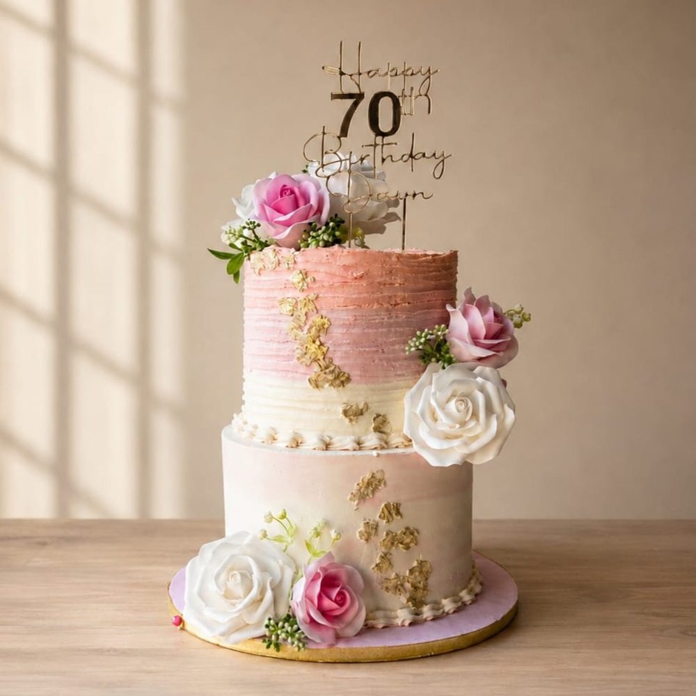 70th Pink, White & Gold by VDK Cakes
